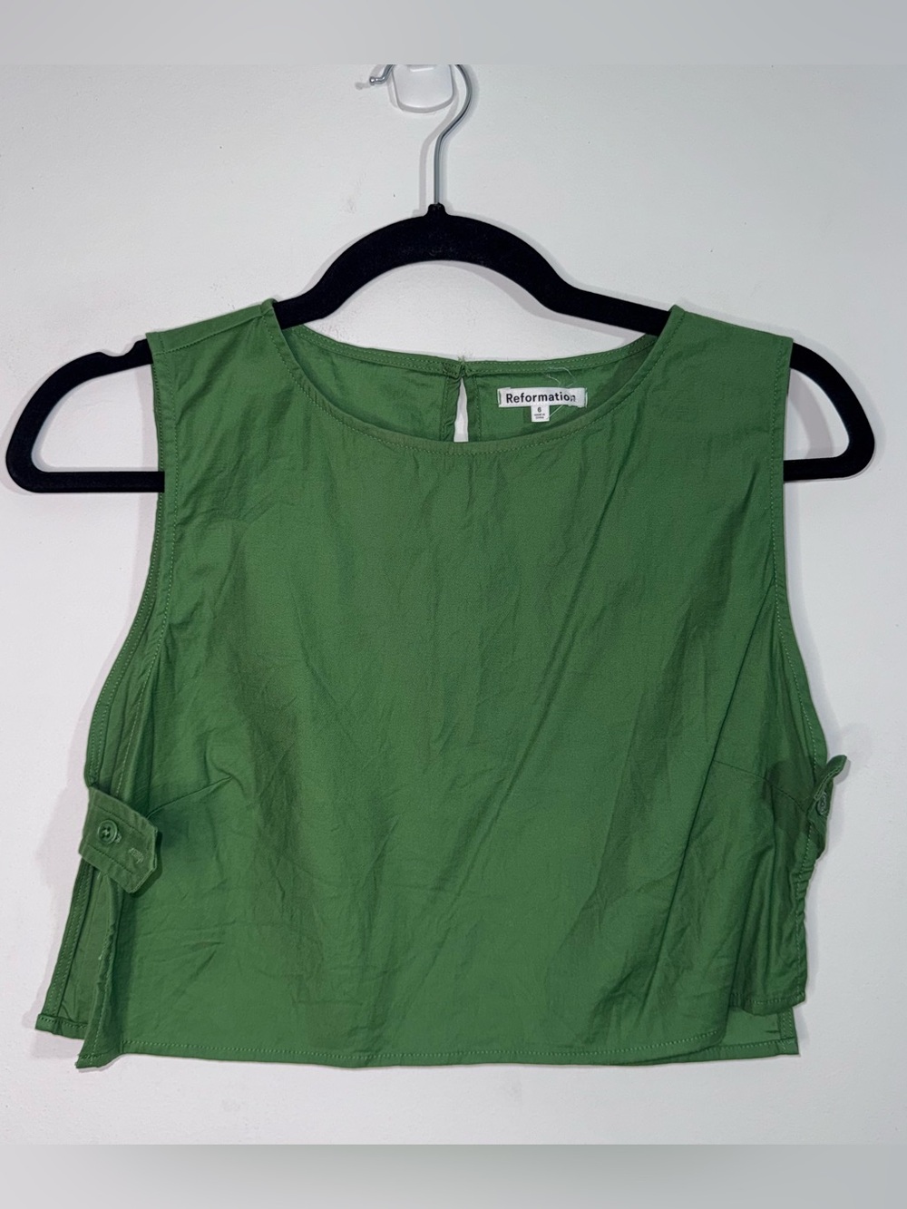 Reformation Green Cropped Side Button Sleeveless Top Size 6